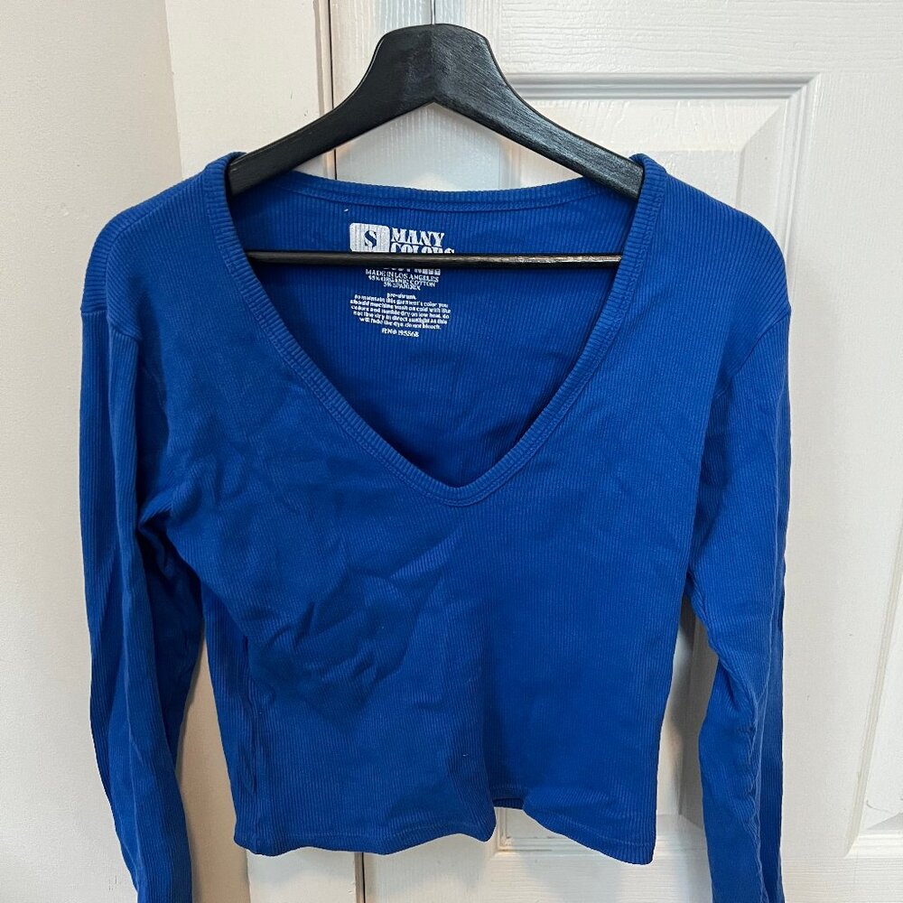 Big Bud Press Long Sleeve V-neck T in Blue